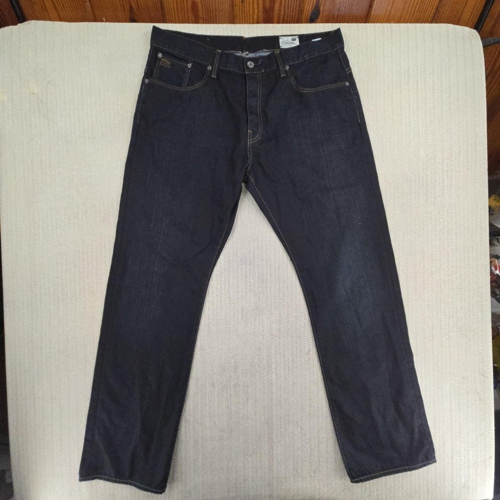 G-Star Raw 3301 Loose Jeans Mens 38x32 Blue Relaxed Fit Straight Raw Denim Pants